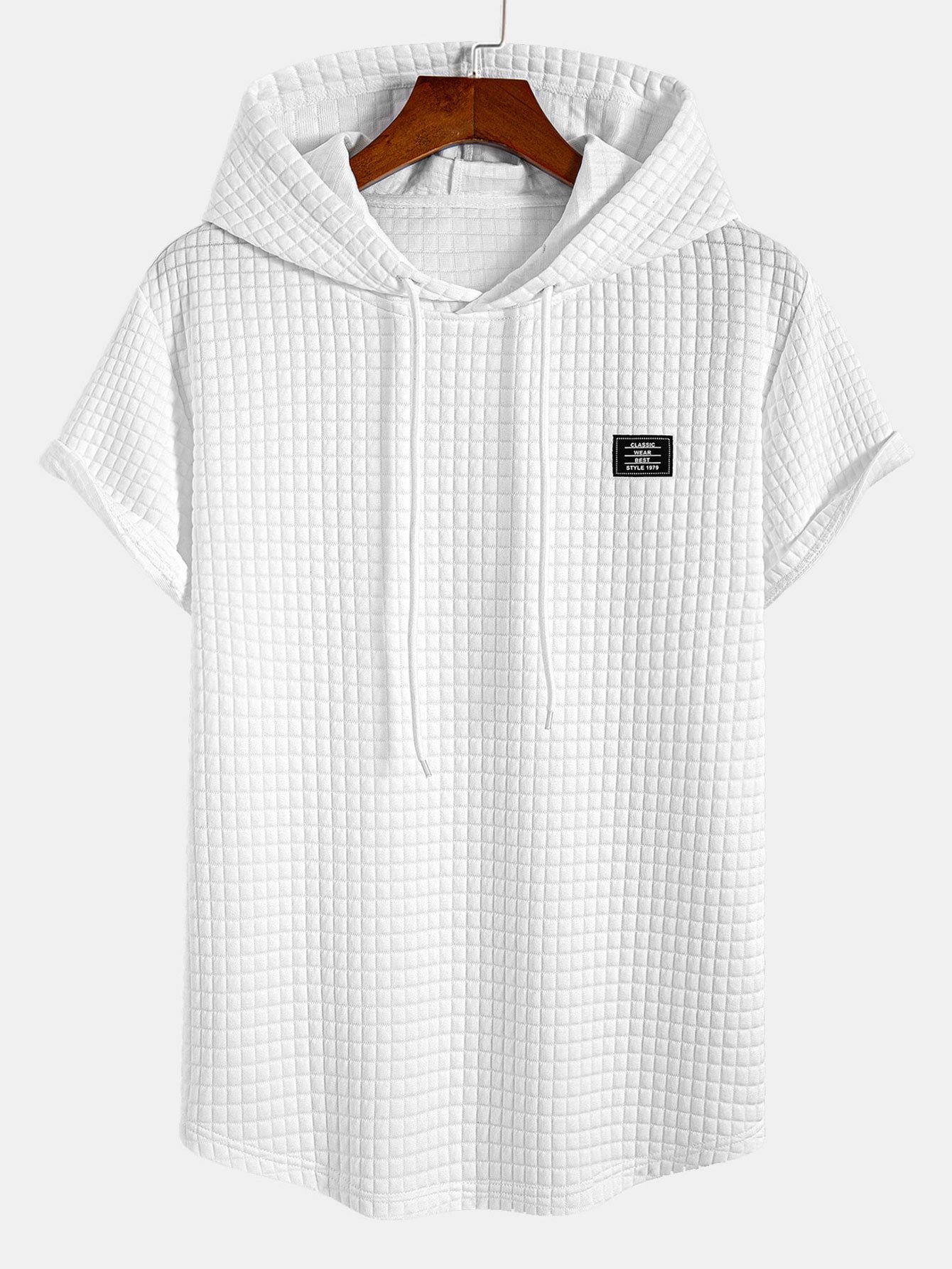 Waffle com capuz de arco camiseta de bainha e cordão de cordão de cordão calças de corredor