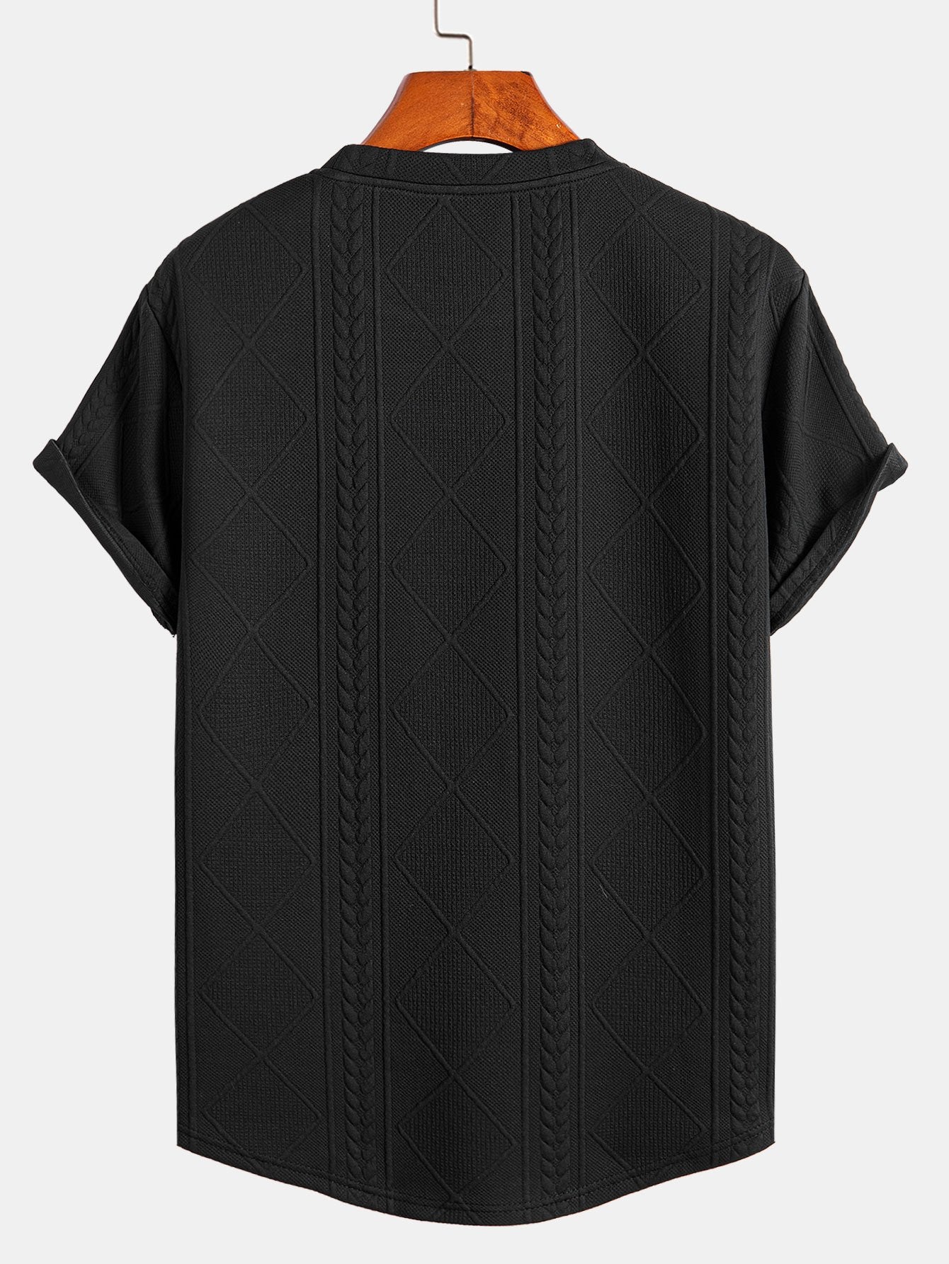 Camiseta geométrica de manga curta Jacquard Arc Hem e calças de corredor de carga de cordão de cordão