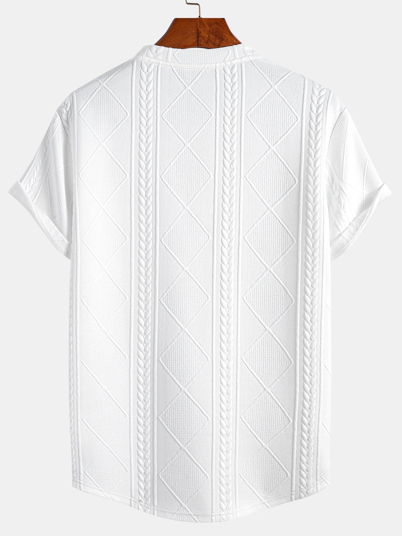 Camiseta geométrica de manga curta Jacquard Arc Hem e calças de corredor de carga de cordão de cordão