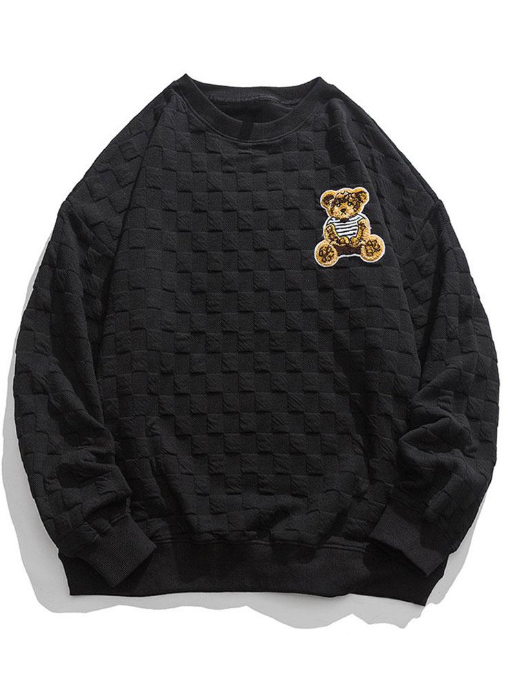 Relax Fit Bear Bear bordado Patch Patcherboard Jacquard Sweatshirt