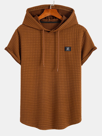 Waffle com capuz de arco camiseta de bainha e cordão de cordão de cordão calças de corredor