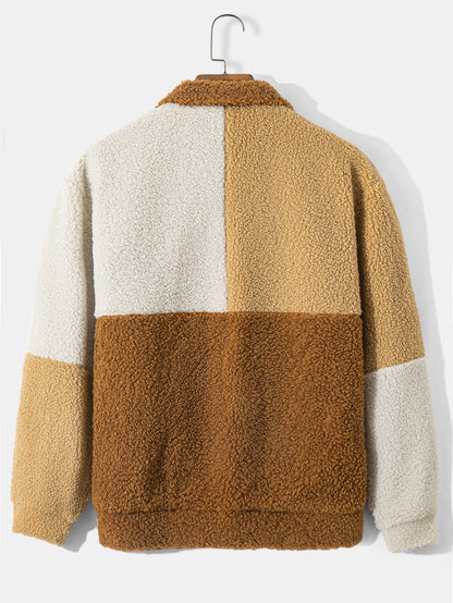Cor Casaco de Teddy Fleece com Bloco de Cores & Calças Jogger de Corduroy com Corda