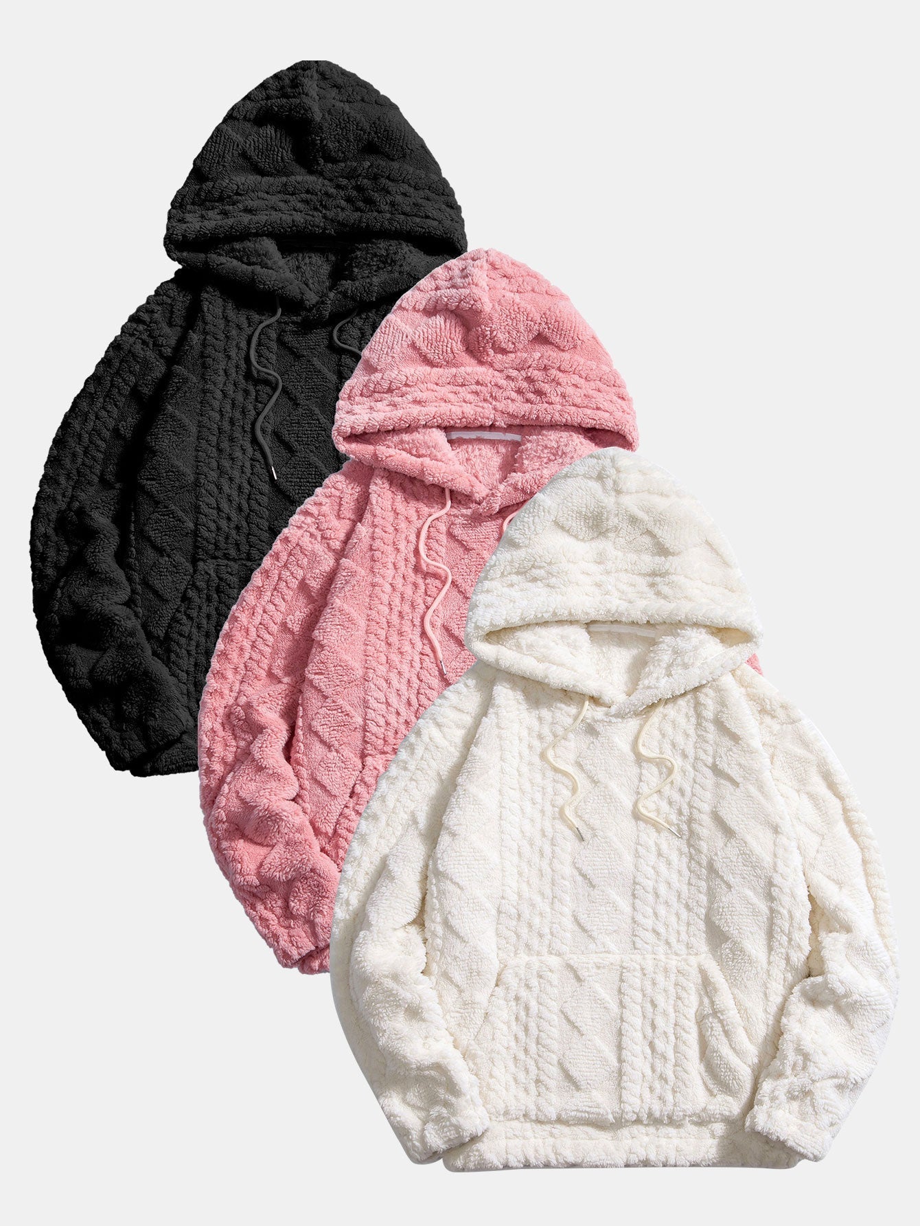 3 Peças Geometria Jacquard Teddy Hoodies