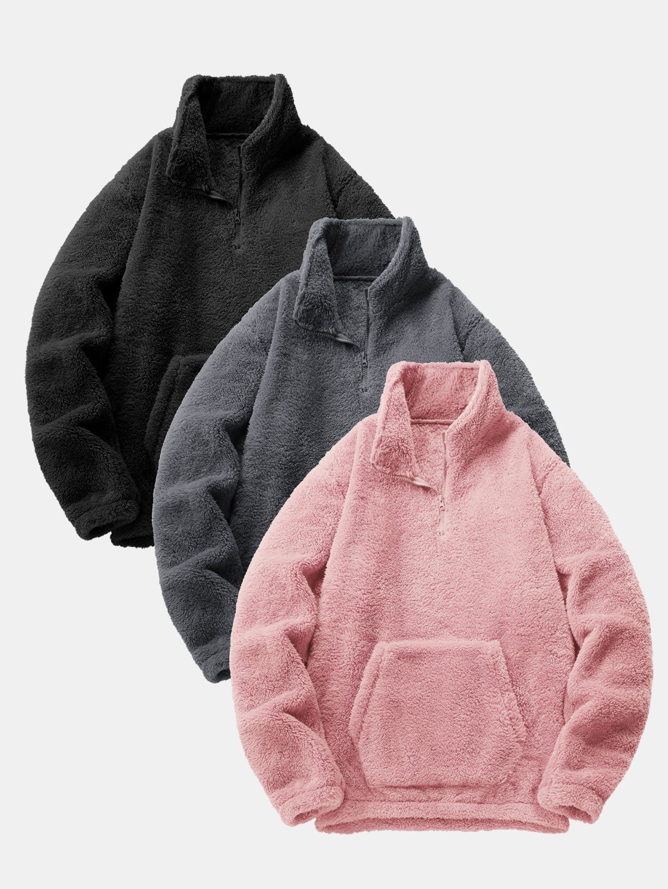 3 Peças de Moletom Teddy com Zíper de 1/4