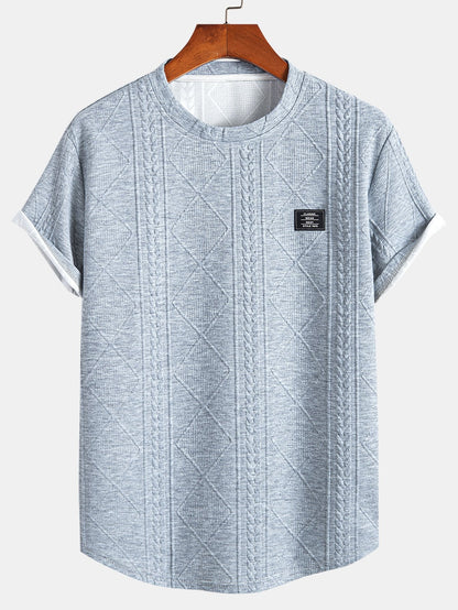 Camiseta geométrica de manga curta Jacquard Arc Hem e calças de corredor de carga de cordão de cordão