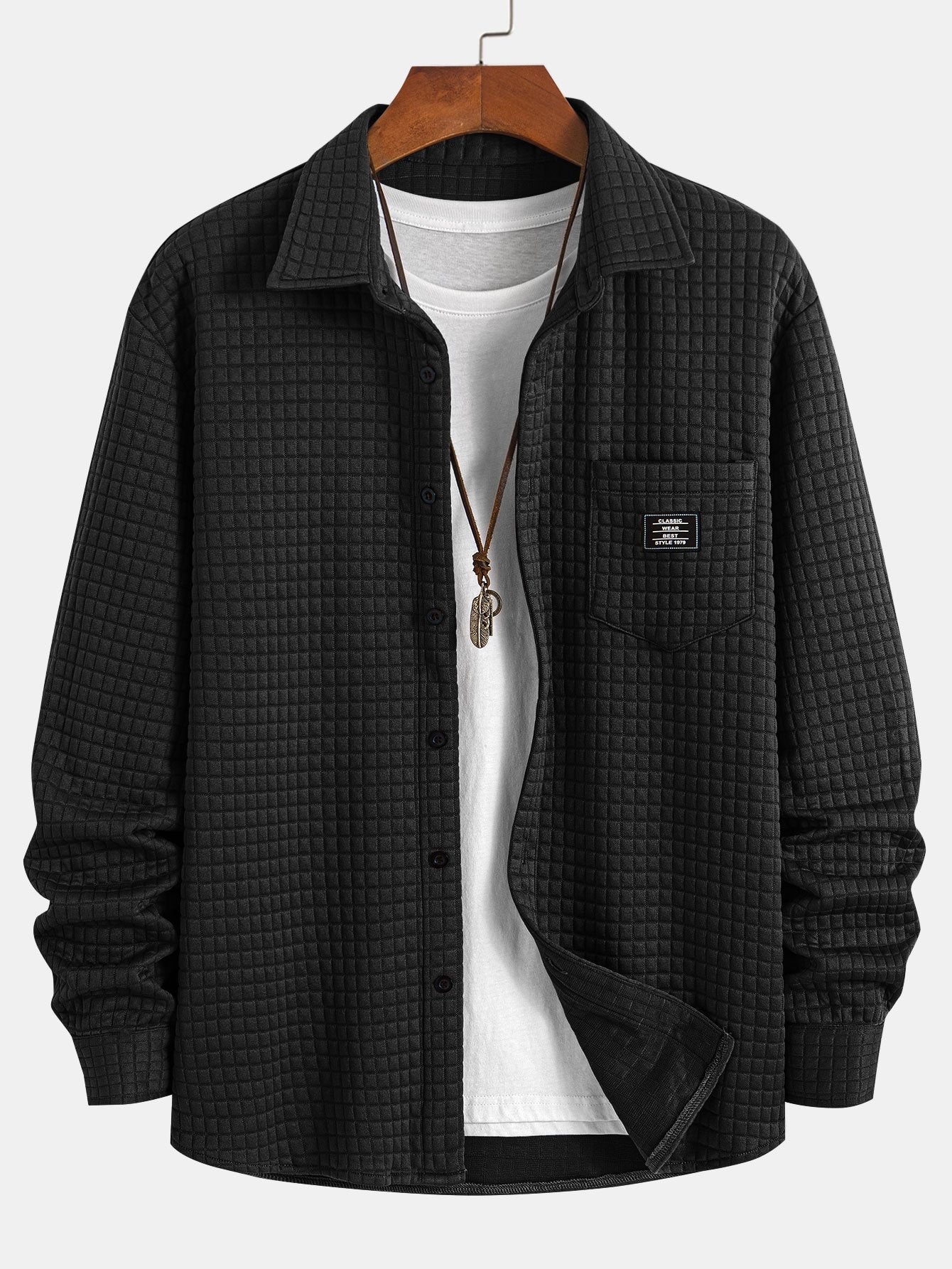 Waffle Button Up camisa e calça de corredor de carga de veludo de cordão drawtring