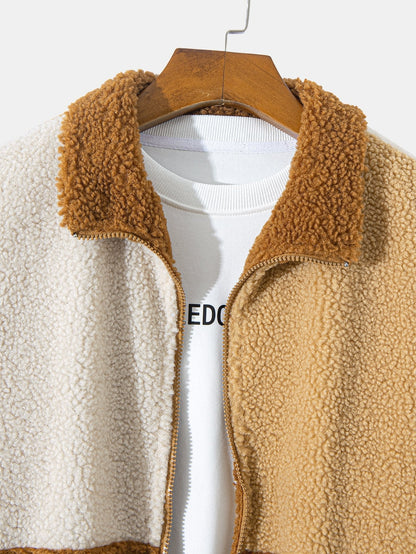 Cor Casaco de Teddy Fleece com Bloco de Cores & Calças Jogger de Corduroy com Corda
