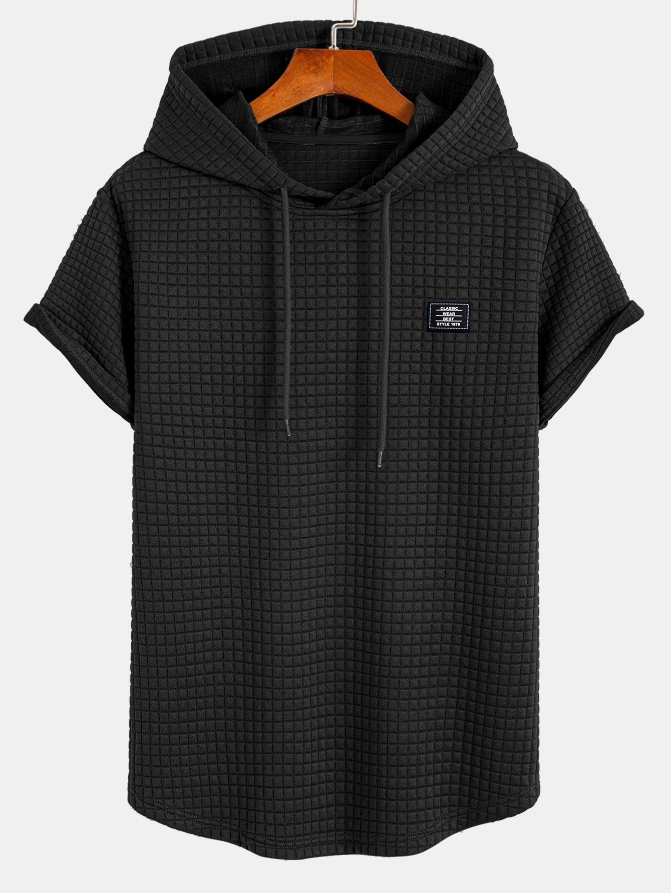 Waffle com capuz de arco camiseta de bainha e cordão de cordão de cordão calças de corredor