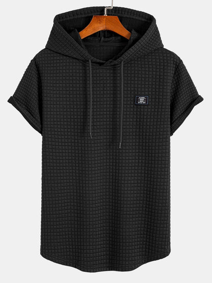 Waffle com capuz de arco camiseta de bainha e cordão de cordão de cordão calças de corredor
