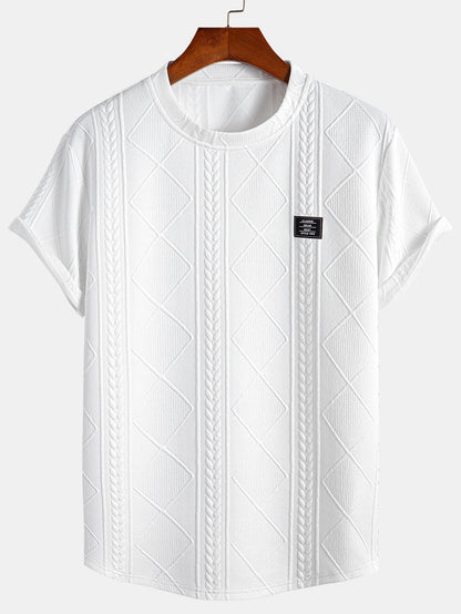 Camiseta geométrica de manga curta Jacquard Arc Hem e calças de corredor de carga de cordão de cordão