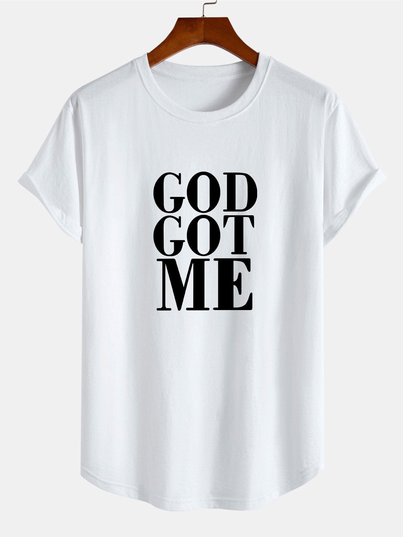 Camiseta de Algodão com Estampa God Got Me e Barra Arqueada