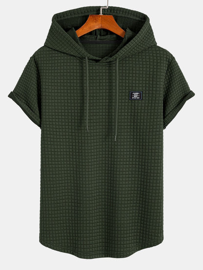 Waffle com capuz de arco camiseta de bainha e cordão de cordão de cordão calças de corredor