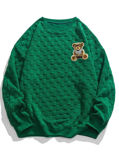 Relax Fit Bear Bear bordado Patch Patcherboard Jacquard Sweatshirt