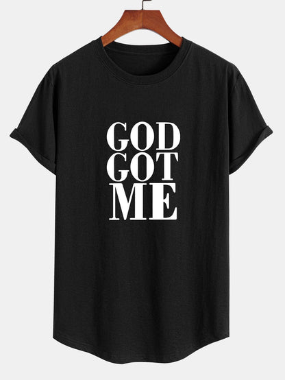 Camiseta de Algodão com Estampa God Got Me e Barra Arqueada