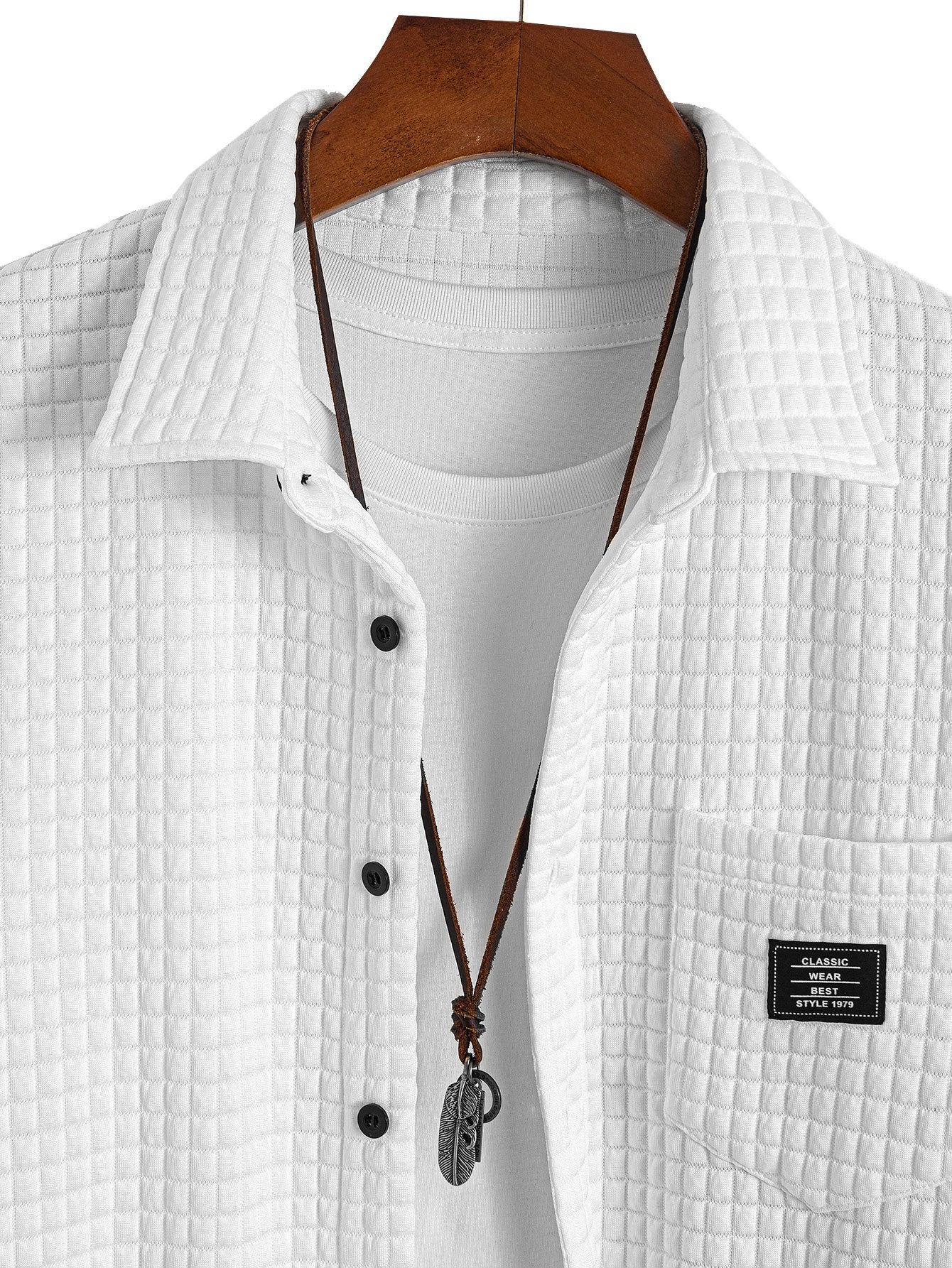 Waffle Button Up camisa e calça de corredor de carga de veludo de cordão drawtring