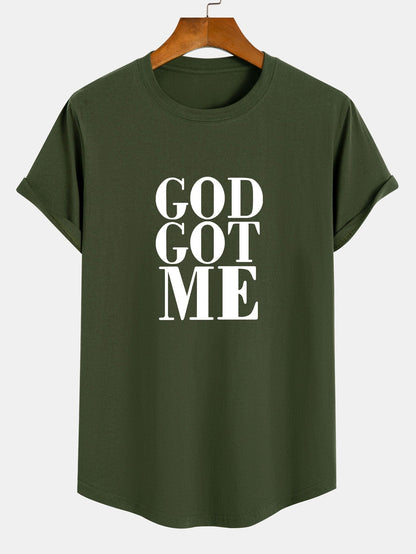 Camiseta de Algodão com Estampa God Got Me e Barra Arqueada