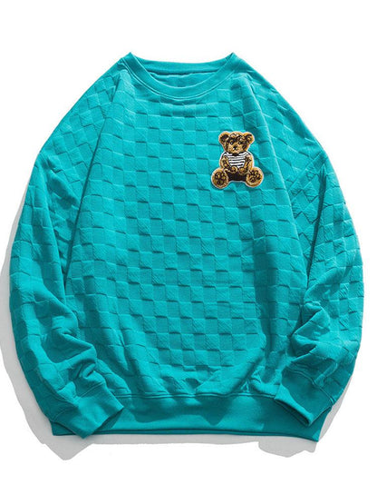 Relax Fit Bear Bear bordado Patch Patcherboard Jacquard Sweatshirt